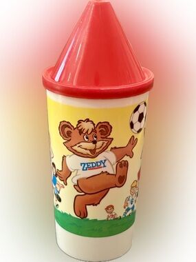 Zellers Zeddy Bear Soccer Vintage Travel Cup Collectible Rare 90s Hudsons Bay